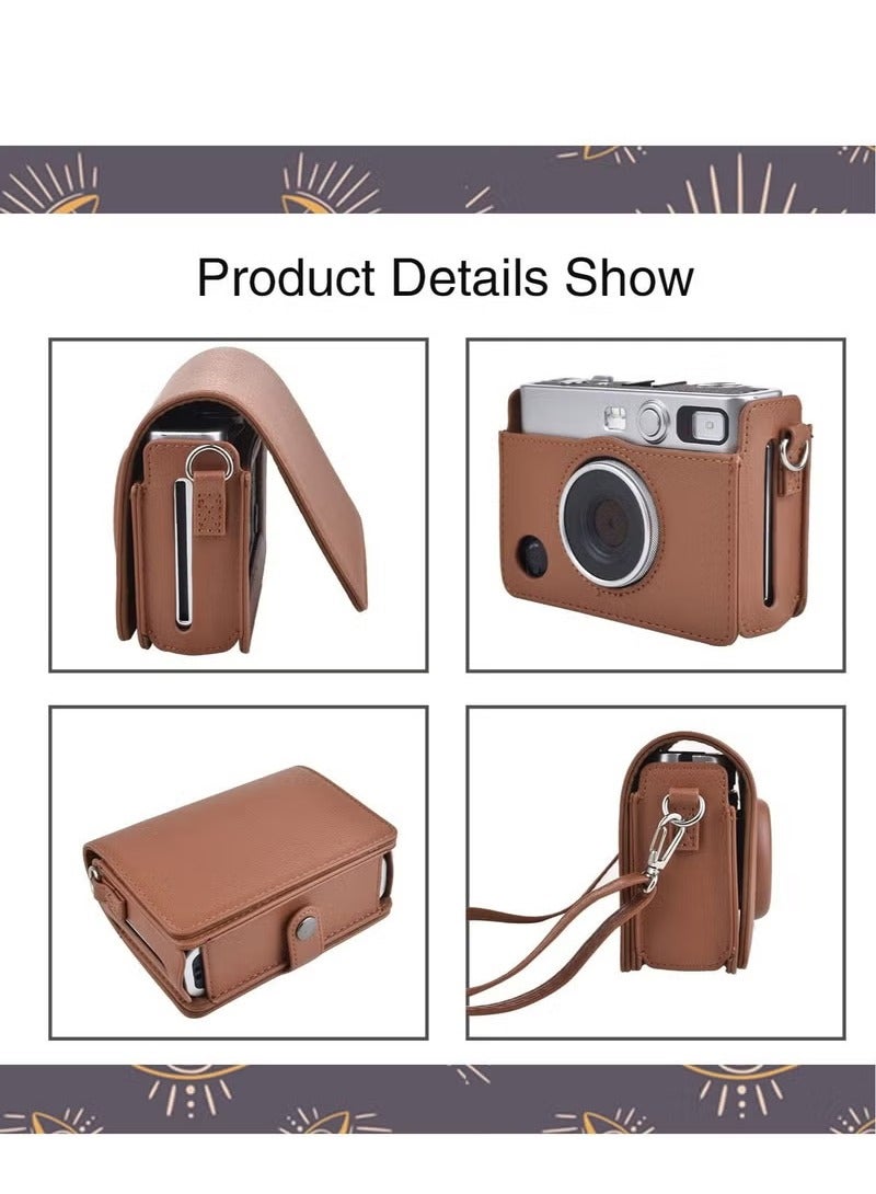 Case for Fuji Mini EVO ,Camera Case Compatible for Fuji Mini EVO Camera with Adjustable Shoulder Strap in Brown Lychee Texture Horizontal Style  - Image 4