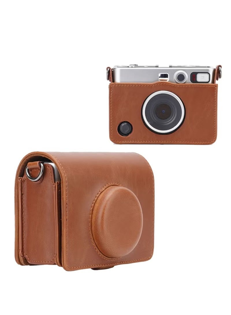 Case for Fuji Mini EVO ,Camera Case Compatible for Fuji Mini EVO Camera with Adjustable Shoulder Strap in Brown Lychee Texture Horizontal Style  - Image 2