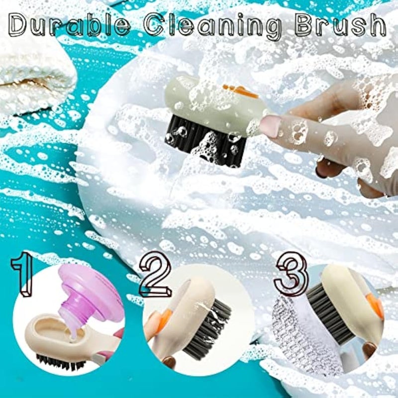 2Pcs Multifunctional Liquid Shoe Cleaning Brush with Soap Dispenser, Shoe Laundry Brush Scrub Brushes for Cleaning, Soft Bristle Cleaning Brushes for Household Use Bathroom Kitchen (Green, White) - Image 3