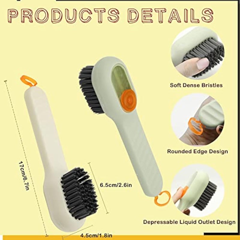 2Pcs Multifunctional Liquid Shoe Cleaning Brush with Soap Dispenser, Shoe Laundry Brush Scrub Brushes for Cleaning, Soft Bristle Cleaning Brushes for Household Use Bathroom Kitchen (Green, White) - Image 2