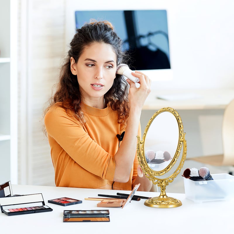 1Pc European Style Cosmetic Mirror Desktop Makeup Mirror Retro Double Sided Mirror for Home Bathroom Bedroom (Golden) - Image 4