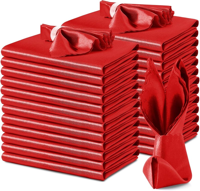 VACVELT 24 Pack Red Satin Napkins 17x17 Inch Scalloped Elegant Dinner Napkins for Wedding Restaurant Banquet Graduation Party - Image 1