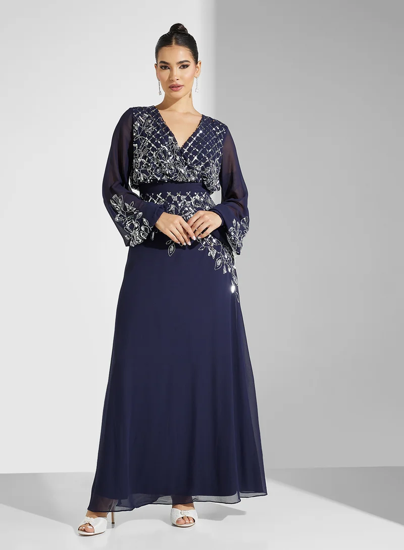 Frock and Frill Embellished Chiffon Dress