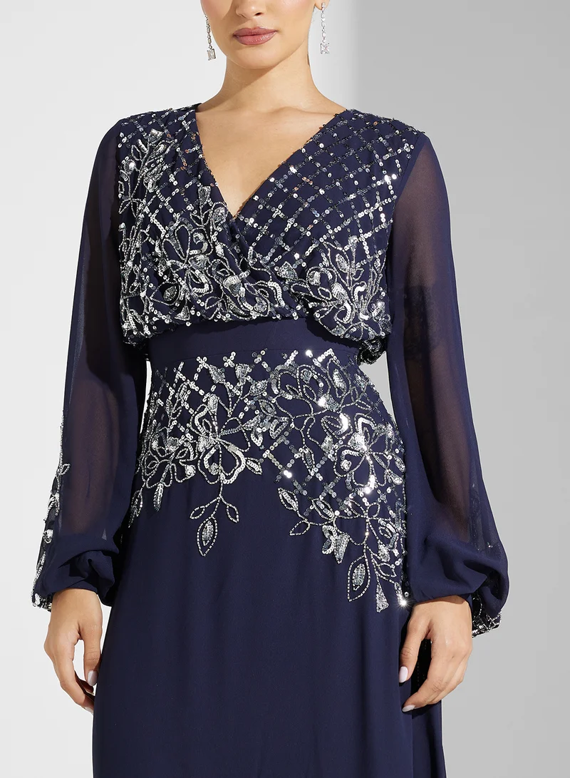 Frock and Frill Embellished Chiffon Dress