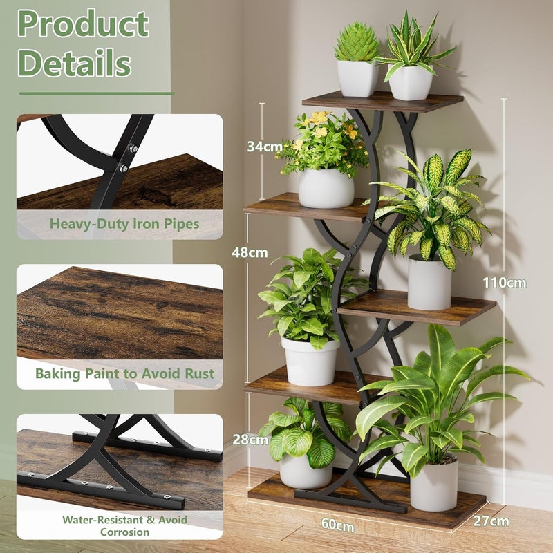 EVAWOO Plant Stand Indoor with Grow Lights - 44" Tall Corner Plant Stands for Indoor Plants, 5 Tiered Metal Plant Shelf, Curved Plant Flower Holder Dispaly Rack for Living Room, Home Patio Balcony (Black) - Image 5