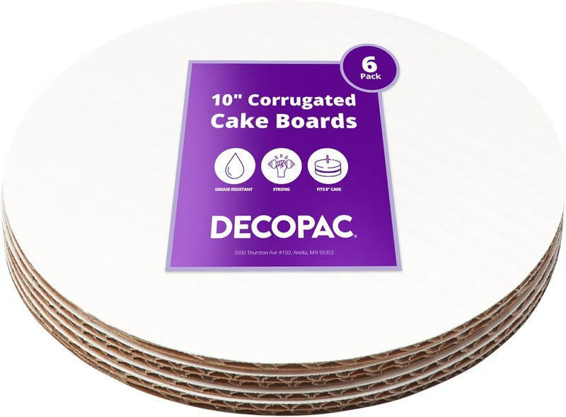 DecoPac لوح كيك دائري، تشطيب مقاوم للشحوم، لوح كيك مضغوط قوي، عبوة من 6، أبيض - 10 بوصة - Image 1