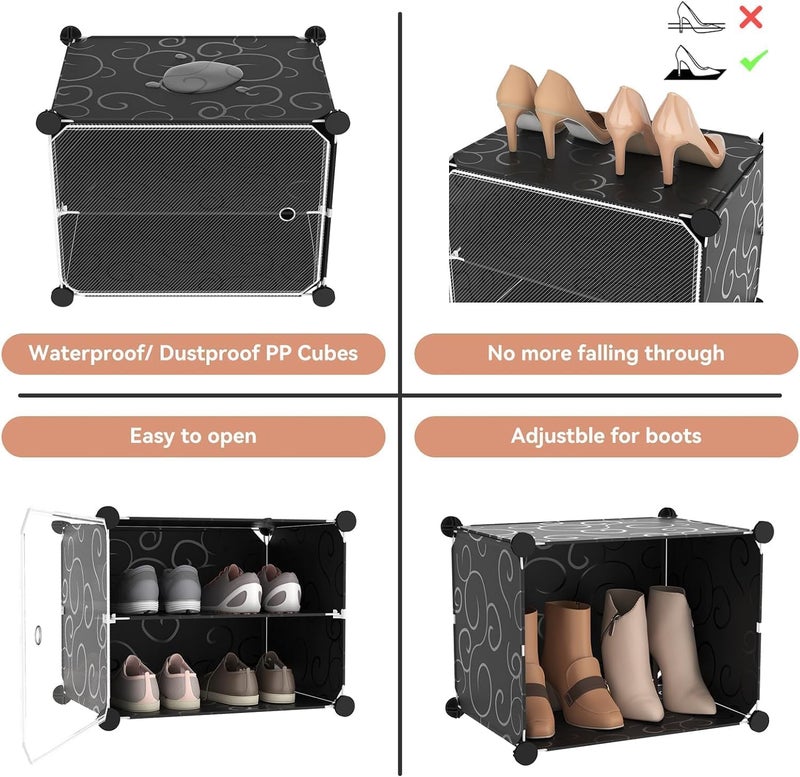 NOJTI Shoe Rack for Home Plastic Portable Shoe Rack with Dustproof Door for HeelsSlippersBoots Shoe Storage Cabinet with Hooks for Entryway or Bedroom Black - Image 4