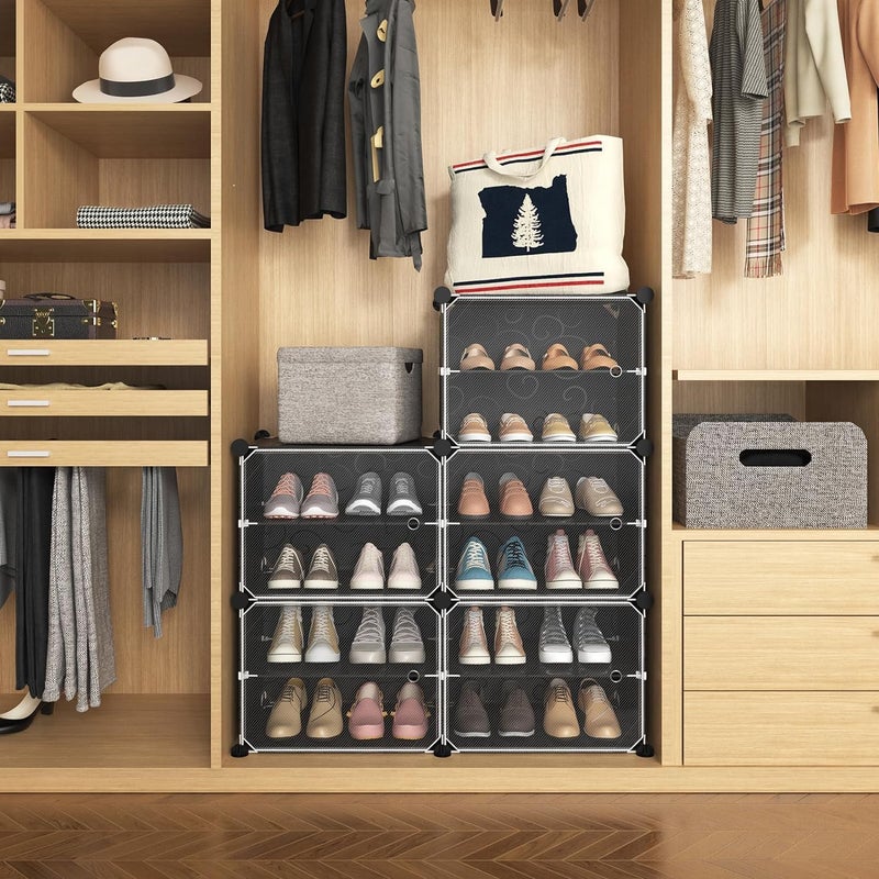 NOJTI Shoe Rack for Home Plastic Portable Shoe Rack with Dustproof Door for HeelsSlippersBoots Shoe Storage Cabinet with Hooks for Entryway or Bedroom Black - Image 5
