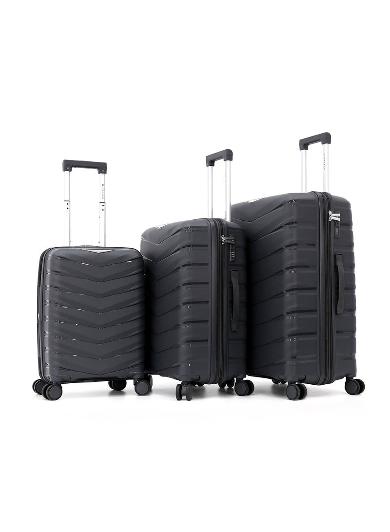 GIORDANO Durable PP Hard Shell Luggage Trolley Bag 3 Pieces Set,Dark grey (S-20,M-24,L-28 Inch) - Image 1
