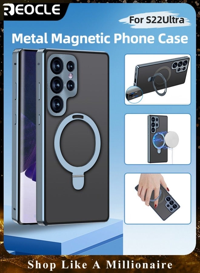 REOCLE Magnetic Phone Case Phone Cover Double-Sided Protection Metal Frame Phone Case with Invisible Magsafe Bracket for Samsung S23 S22 Ultra - Image 1