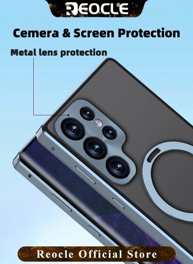 REOCLE Magnetic Phone Case Phone Cover Double-Sided Protection Metal Frame Phone Case with Invisible Magsafe Bracket for Samsung S23 S22 Ultra - Image 3