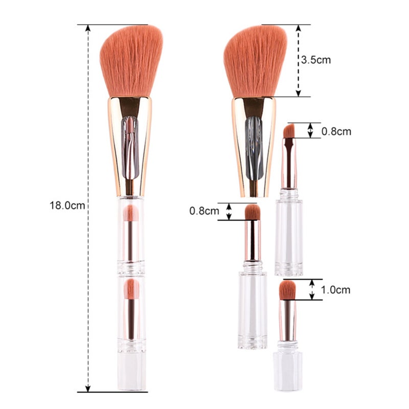 4 In 1 Makeup Brush: Soft Synthetic Hair - Detachable & Space-Saving Design Blending Brush for Travel, Parties and Daily Makeup Application - Image 5