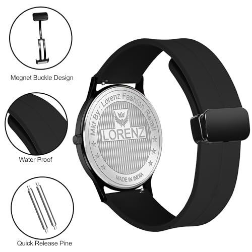 LORENZ Slim Case Analog Watch with Black Magnetic Lock Strap | Watch for Men & Women| MK-4080R - Image 5