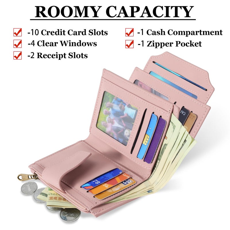 Airkit Small Wallet Women RFID Blocking Soft Leather Bifold Compact Card Holder Wallet for Women with Zipper Coin Pocket 4 ID Window - Image 2