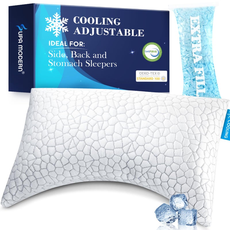 SUPA MODERN Side Sleeper Pillows for Adults, Cervical Pillow for Side Sleepers, Cooling Pillow with Ergonomic Design, Adjustable Crescent Shredded Memory Foam Pillows for Neck and Shoulder Pain Relief - Image 1
