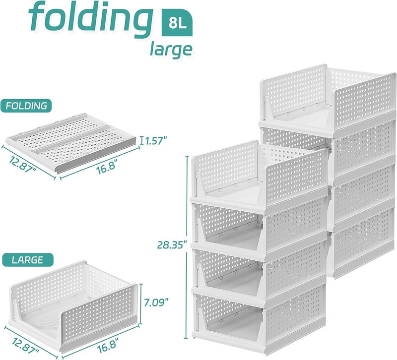 Mechdel Stackable and Foldable Wardrobe Storage Basket BIG SIZE White 8 - Image 3