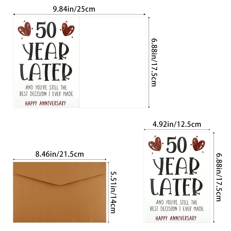 XIHIRCD Sweet 50th Anniversary Card, Funny 50th Golden Wedding Anniversary Card Gift with Envelope Romantic Present for Couples Wife Husband - Image 2
