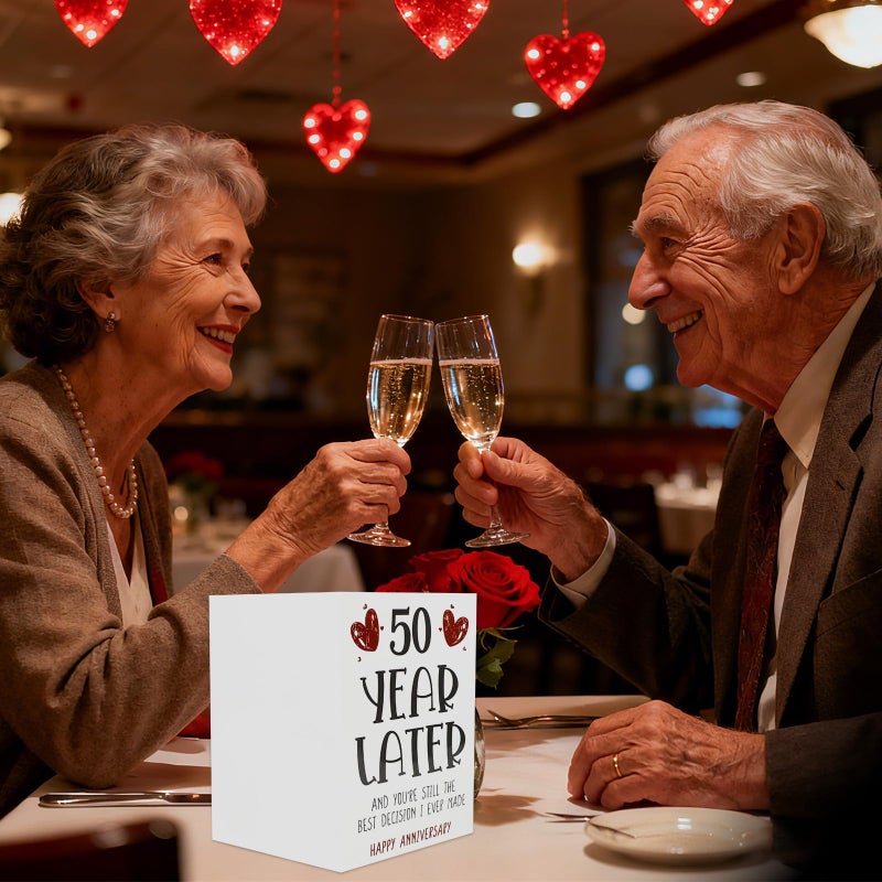 XIHIRCD Sweet 50th Anniversary Card, Funny 50th Golden Wedding Anniversary Card Gift with Envelope Romantic Present for Couples Wife Husband - Image 5