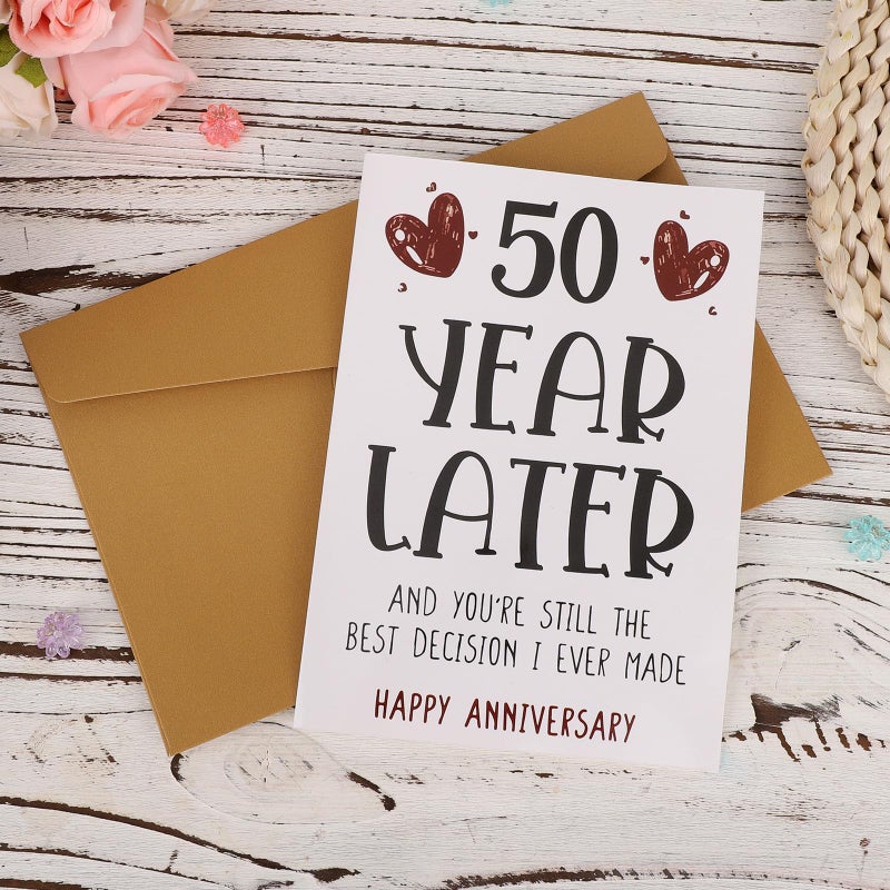 XIHIRCD Sweet 50th Anniversary Card, Funny 50th Golden Wedding Anniversary Card Gift with Envelope Romantic Present for Couples Wife Husband - Image 3