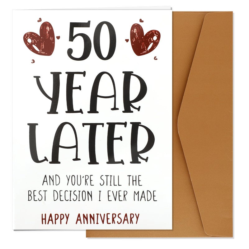 XIHIRCD Sweet 50th Anniversary Card, Funny 50th Golden Wedding Anniversary Card Gift with Envelope Romantic Present for Couples Wife Husband - Image 1