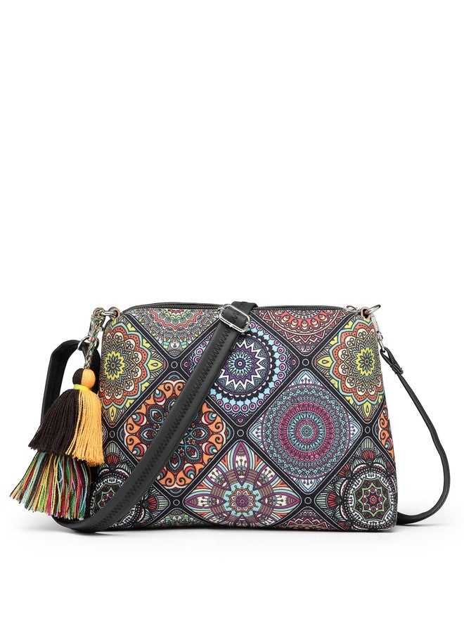 Anekaant Tile Trip Black Canvas Geometric Printed Sling Bag for Women | Perfect for Travel & Daily Use - Image 1