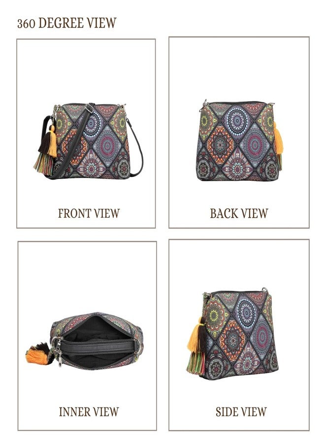 Anekaant Tile Trip Black Canvas Geometric Printed Sling Bag for Women | Perfect for Travel & Daily Use - Image 4