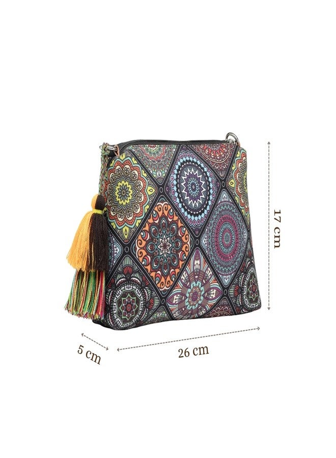 Anekaant Tile Trip Black Canvas Geometric Printed Sling Bag for Women | Perfect for Travel & Daily Use - Image 5