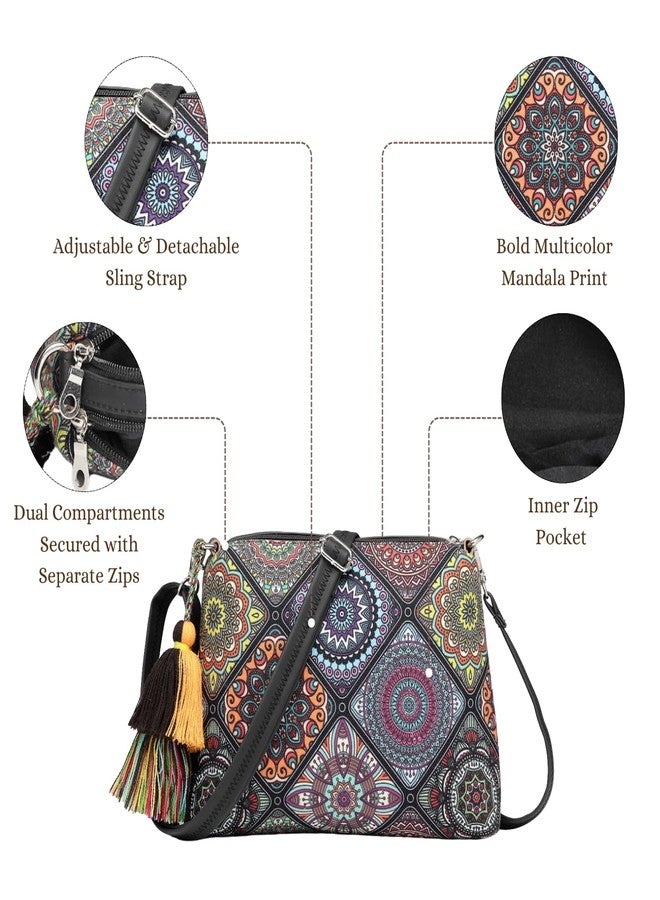 Anekaant Tile Trip Black Canvas Geometric Printed Sling Bag for Women | Perfect for Travel & Daily Use - Image 3
