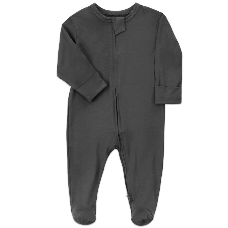 Aablexema Baby Zipper Pajamas Bamboo Rayon, 3pcs Unisex Infant Clothes with Mitten Long Sleeve Footed Pjs(Dark Grey & Olive & Blue,Newborn) - Image 3