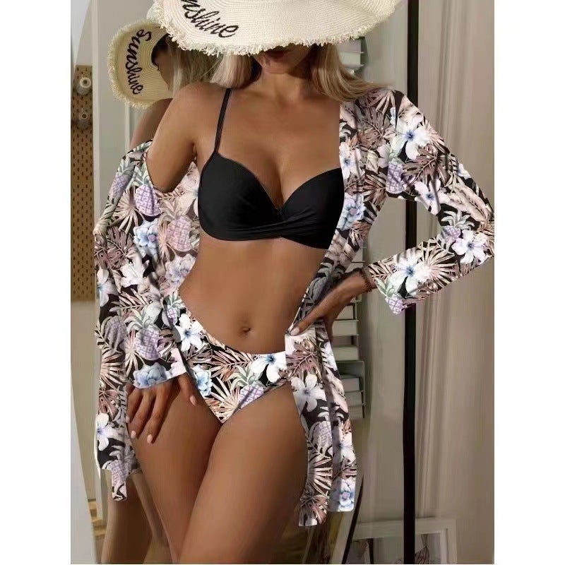 Swimwear Bikini Beach Sunscreen Blouse Swimwear Three-Piece Set - Image 1