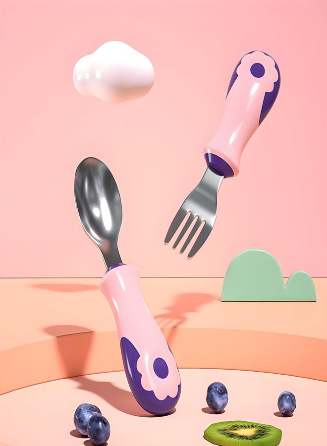 MaruHub Stainless Steel Training Cutlery Set, Spoon & Fork with Portable Storage Box, BPA-Free, Safe Self-Feeding Utensils for Toddlers & Babies, Ideal for Home, School Lunches and Picnic (Pink) - Image 1