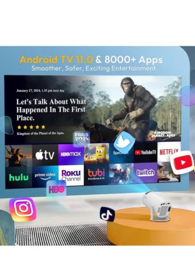 Smartbarry 4K 1080P Mini Projector – Portable Smart Android Projector with WiFi & Bluetooth, 210° Rotatable Stand, 8000+ Built-in Apps, Dustproof & Heat Dissipation Design for Home Theater, Office & Gaming - Image 2