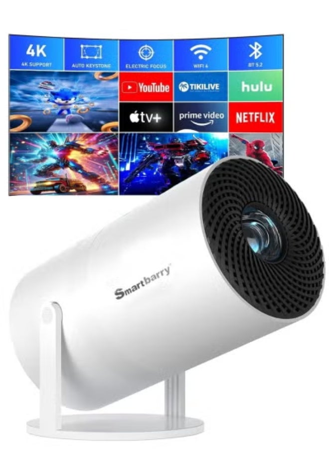 Smartbarry 4K 1080P Mini Projector – Portable Smart Android Projector with WiFi & Bluetooth, 210° Rotatable Stand, 8000+ Built-in Apps, Dustproof & Heat Dissipation Design for Home Theater, Office & Gaming - Image 1