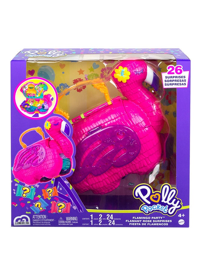 Polly Pocket حفلة فلامنغو الكبيرة المضغوطة، 26 مفاجأة (بما في ذلك دمى مارغو وصديقتها)، ميزة الانفجار والتبادل، 4 سنوات فما فوق - Image 1