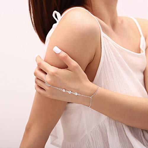 Bomine Crystal Finger Bracelets Ring Hand Chain Beach Slave Bracelet Jewelry for Women(Silver) - Image 4