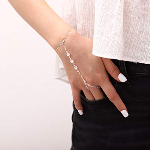 Bomine Crystal Finger Bracelets Ring Hand Chain Beach Slave Bracelet Jewelry for Women(Silver) - Image 3