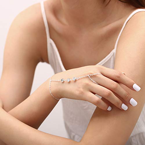 Bomine Crystal Finger Bracelets Ring Hand Chain Beach Slave Bracelet Jewelry for Women(Silver) - Image 5