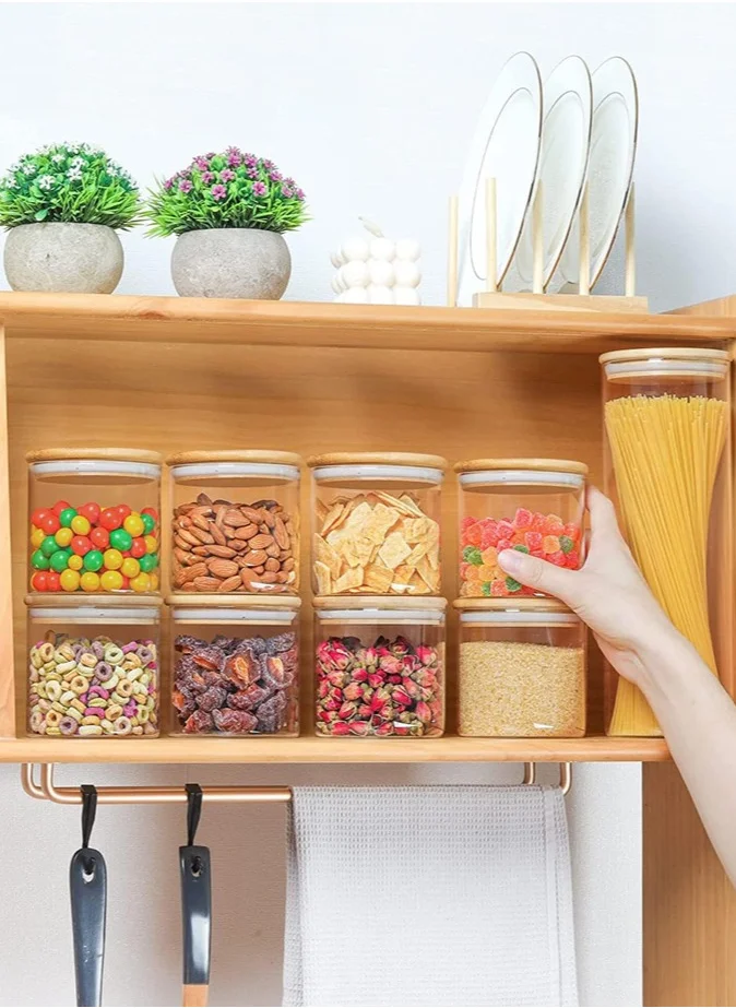 1Chase Borosilicate Glass Food  Storage Jar With Bamboo Lid 500ml 3Pcs