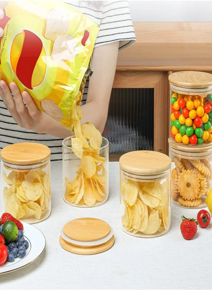 1Chase Borosilicate Glass Food  Storage Jar With Bamboo Lid 500ml 3Pcs
