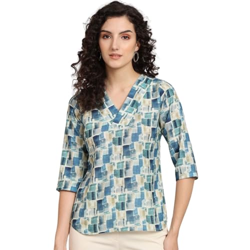 Powersutra Women Polyester Regular Fit Printed | Work Casual Tops, Blue, 2XL - Image 1