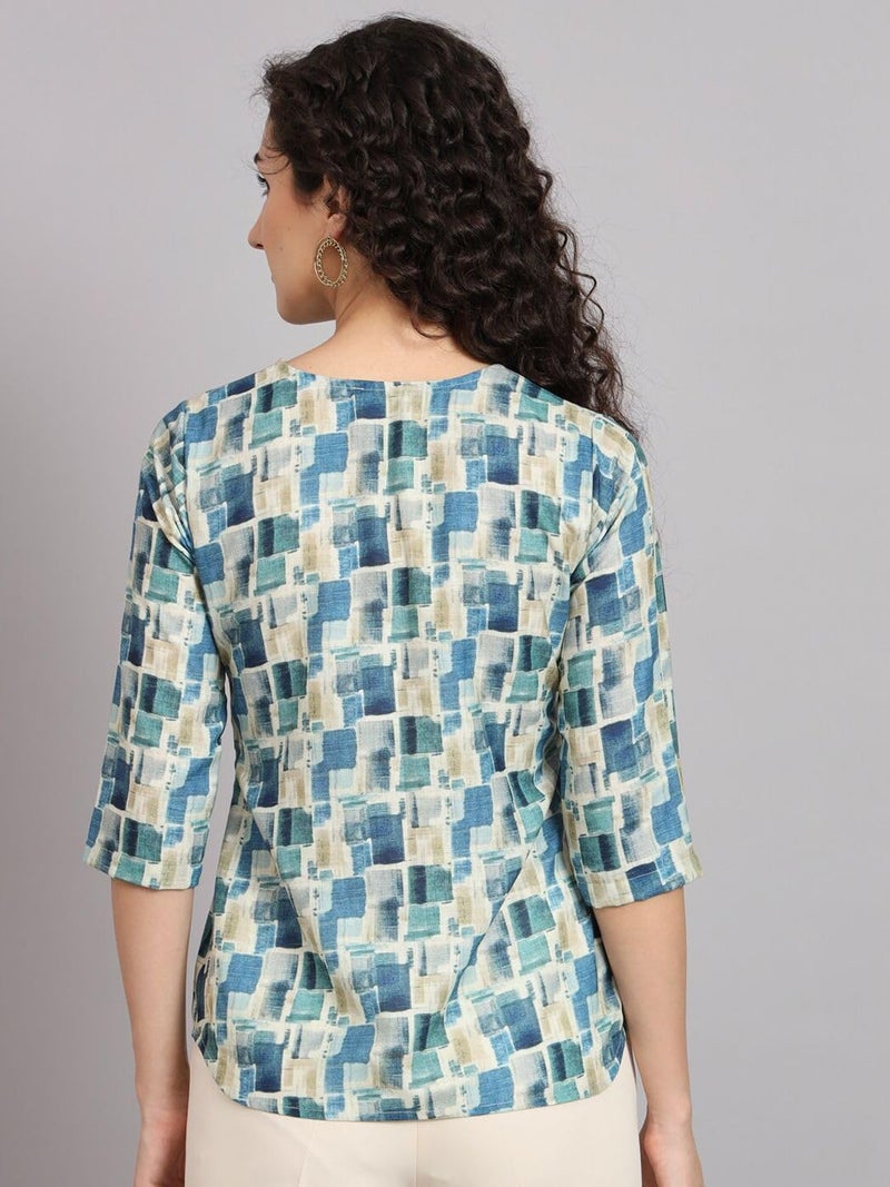Powersutra Women Polyester Regular Fit Printed | Work Casual Tops, Blue, 2XL - Image 2