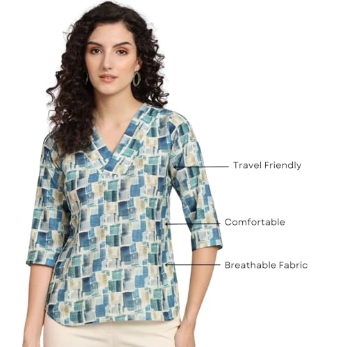 Powersutra Women Polyester Regular Fit Printed | Work Casual Tops, Blue, 2XL - Image 5