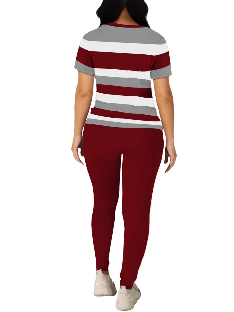 HBQ Women 2 Piece Outfits Summer Sweatsuits Slim Fit Track Suits Biker Short Workout Jogger Sets Stripe 2XL - Image 4