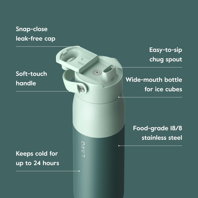 LARQ زجاجة LARQ سوغ توب 34 أونصة - زجاجة ماء معزولة من الفولاذ المقاوم للصدأ مع مقبض سيليكون مدمج | ترموس، خالية من BPA | زجاجة ماء قابلة لإعادة الاستخدام للرياضة، الصالة الرياضية، والسفر، باللون الأخضر الأوكالبتوس - Image 3