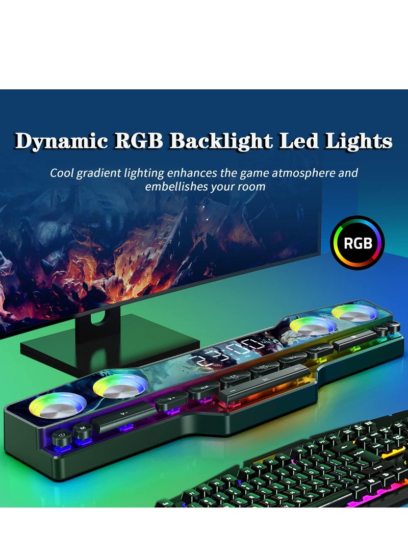 SYOSI - Wireless Gaming Speakers Bluetooth 5.0 PC Laptop Subwoofer with Cool lighting Dynamic RGB Sound 13 Mechanical Keys Long Endurance 4D HiFi Stereo Sound Alarm Clock FM for Computer Projector Phone - Image 1