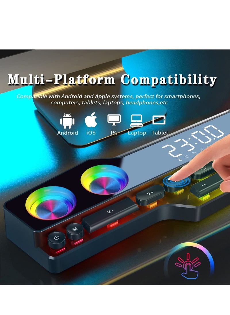 SYOSI - Wireless Gaming Speakers Bluetooth 5.0 PC Laptop Subwoofer with Cool lighting Dynamic RGB Sound 13 Mechanical Keys Long Endurance 4D HiFi Stereo Sound Alarm Clock FM for Computer Projector Phone - Image 1