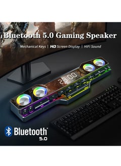 SYOSI Wireless Gaming Speakers Bluetooth 5.0 PC Laptop Subwoofer with Cool lighting Dynamic RGB Sound 13 Mechanical Keys Long Endurance 4D HiFi Stereo Sound Alarm Clock FM for Computer Projector Phone  - Image 3