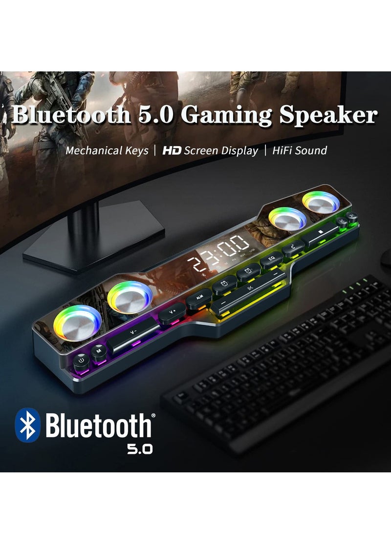 SYOSI - Wireless Gaming Speakers Bluetooth 5.0 PC Laptop Subwoofer with Cool lighting Dynamic RGB Sound 13 Mechanical Keys Long Endurance 4D HiFi Stereo Sound Alarm Clock FM for Computer Projector Phone - Image 1