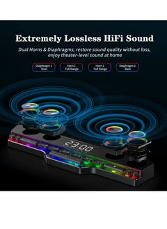 SYOSI Wireless Gaming Speakers Bluetooth 5.0 PC Laptop Subwoofer with Cool lighting Dynamic RGB Sound 13 Mechanical Keys Long Endurance 4D HiFi Stereo Sound Alarm Clock FM for Computer Projector Phone  - Image 2