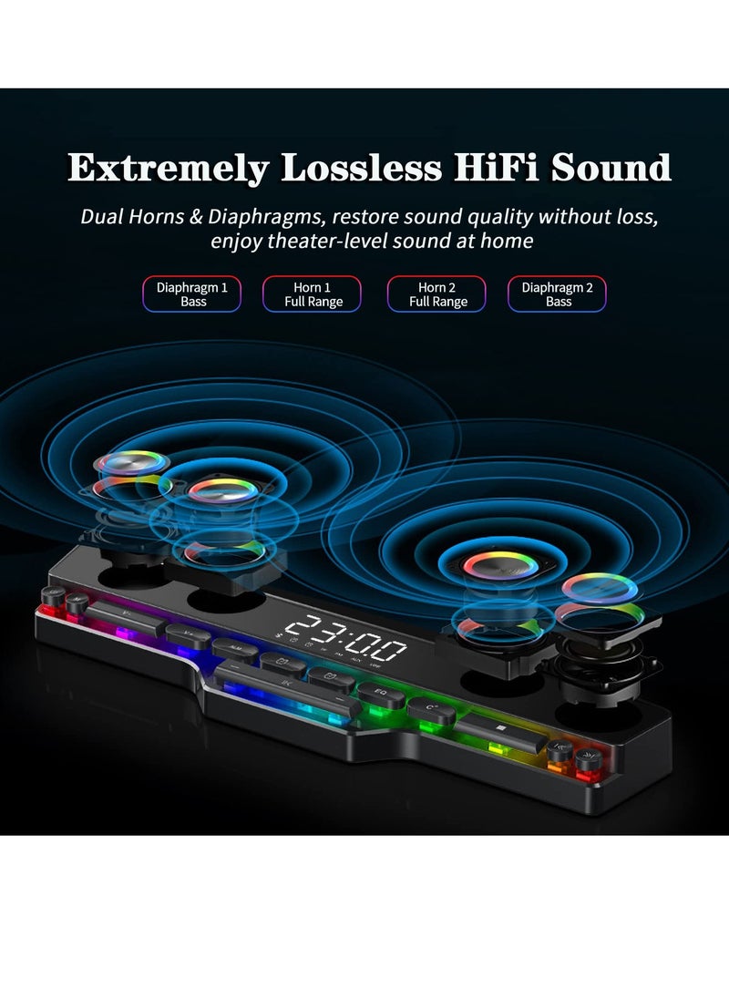 SYOSI - Wireless Gaming Speakers Bluetooth 5.0 PC Laptop Subwoofer with Cool lighting Dynamic RGB Sound 13 Mechanical Keys Long Endurance 4D HiFi Stereo Sound Alarm Clock FM for Computer Projector Phone - Image 1